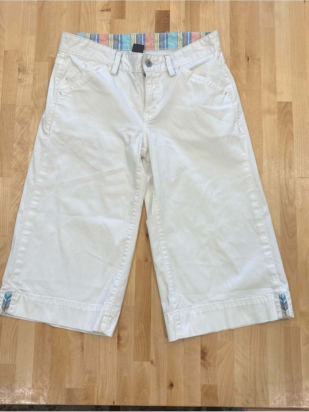 Gap Y2K Womens Sz 2 White Capri Crop Cuffed Pants Wide Culottes